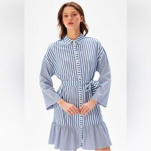 ADL striped button down midi mini dress long sleeve with tie waist size xs